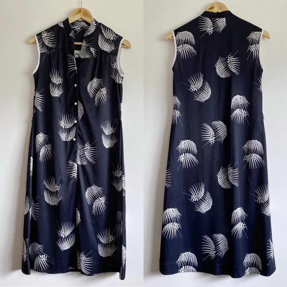 Vintage Pleskin Black White Leaf Print Dress - Picture 3 of 17